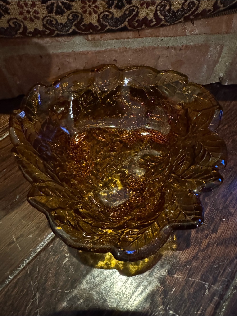 Indiana Glass Amber Leaf Pattern Bowl